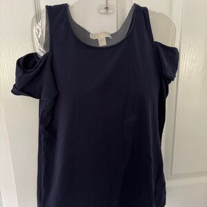 Michael Kors Navy Blue Medium Open Shoulder Cotton T-shirt.